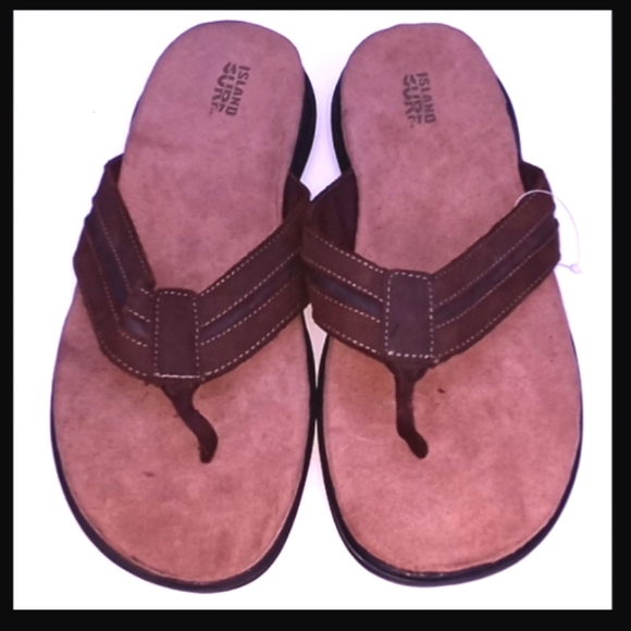 BRAND NEW Island Surf Premium Leather Micro Suede Memory Foam Flip-Flops